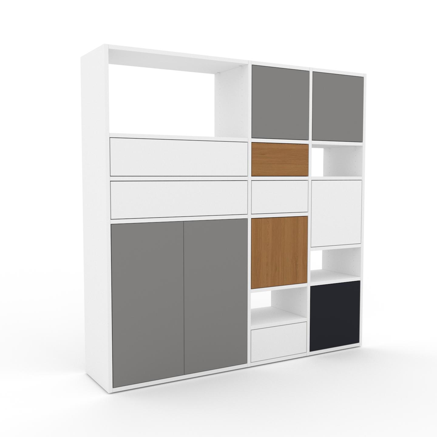 Aktenschrank Weiß - Büroschrank: Schubladen in Weiß & Türen in Grau